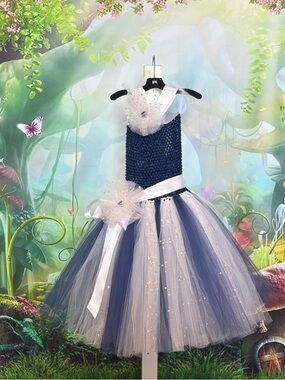Handmade Navy and White Tulle Tutu Fairy Dress for Kids